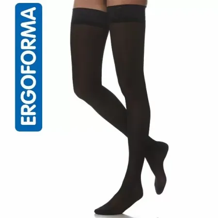 Чулки компрессионные Ergoforma 211 женские 1 класс компрессии с закрытым носком и кружевной резинкой полупрозрачные черные